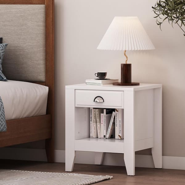 Noble House Bellic 1 Drawer White Nightstand