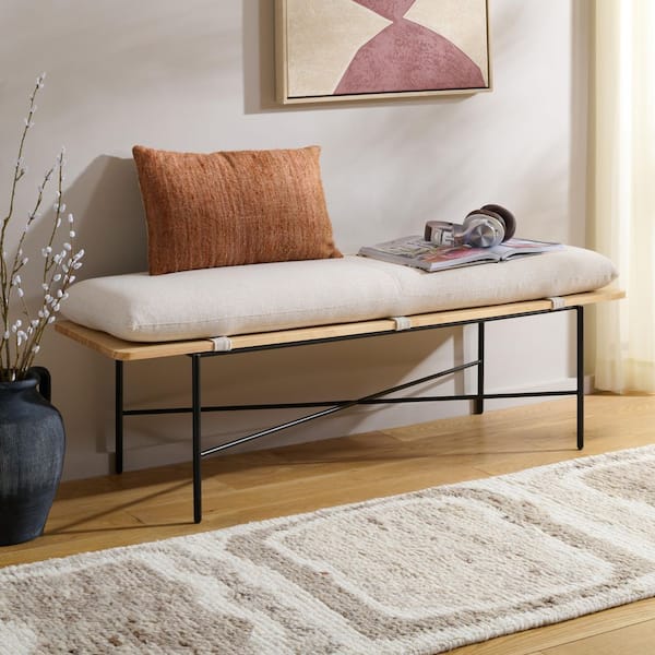 Emric 52 in. Creme/Black Entryway Bench with Cushion