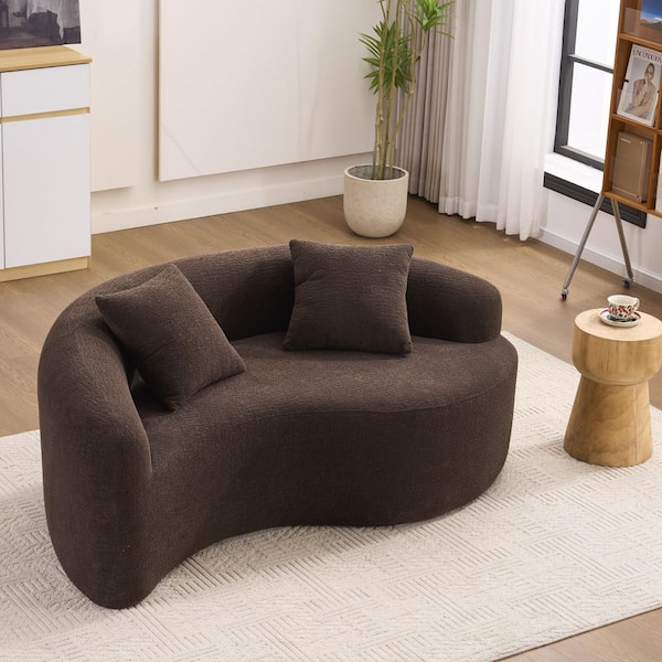66.9 in. W Chenille 2-Seater Flared Arms S-Curved Shape Sectional Sofa in Brown, No Assembly