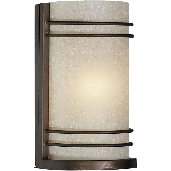 Forte Lighting 1-Light Antique Bronze Wall Sconce with Umber Linen Glass