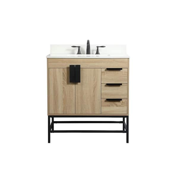 Unbranded Simply Living 32 in. W x 22 in. D x 33.5 in. H Bath Vanity in Mango Wood with Ivory White Engineered Marble Top