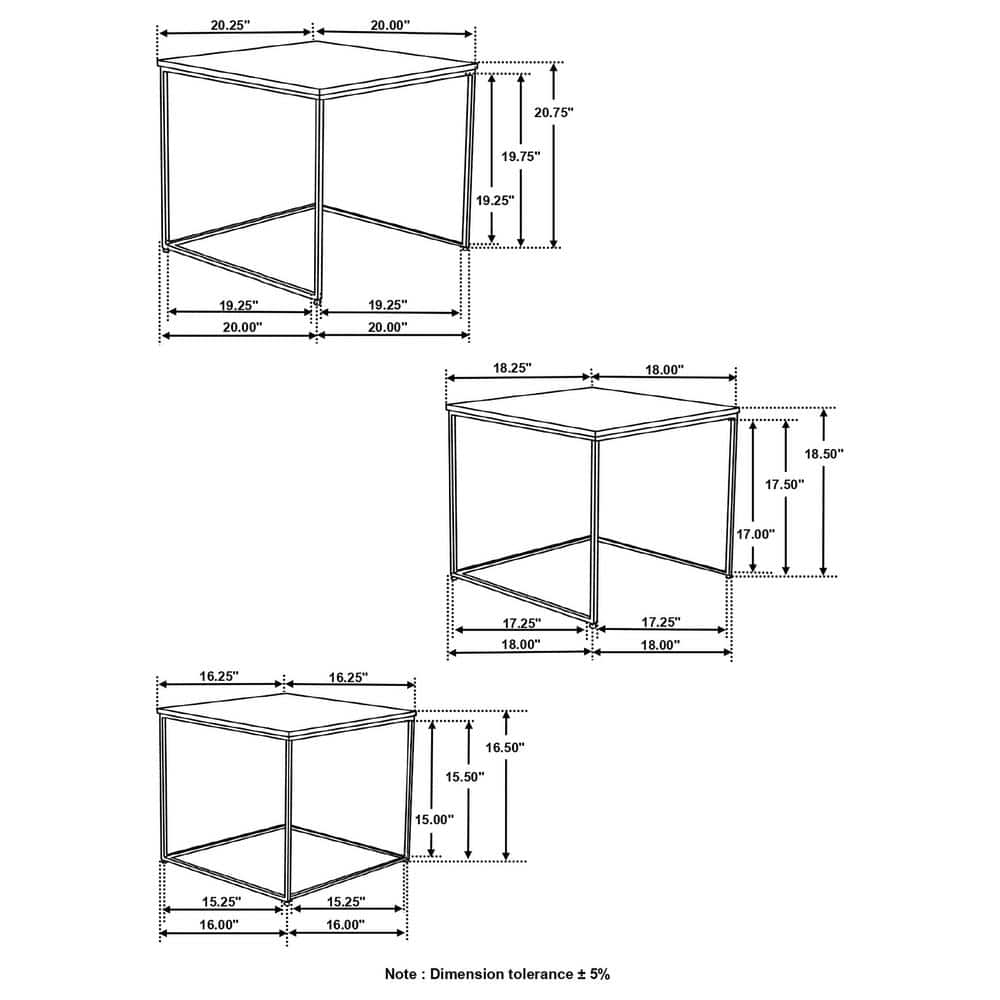 Belcourt Sheesham Wood and Black Metal 20'' Square Nesting Tables
