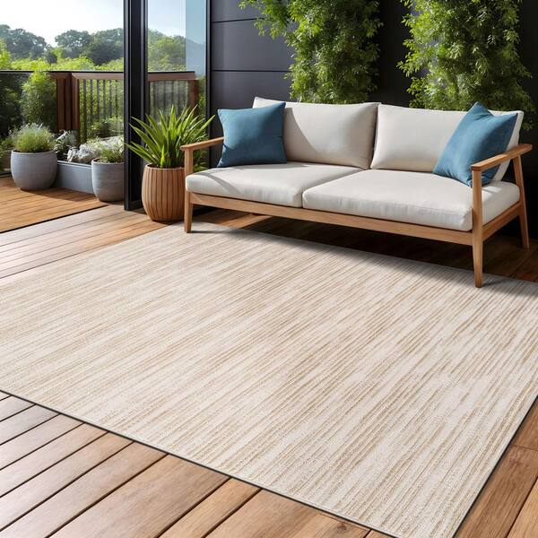 Beverly Rug Linea Beige 10 ft. x 14 ft. Rubber Back Washable
