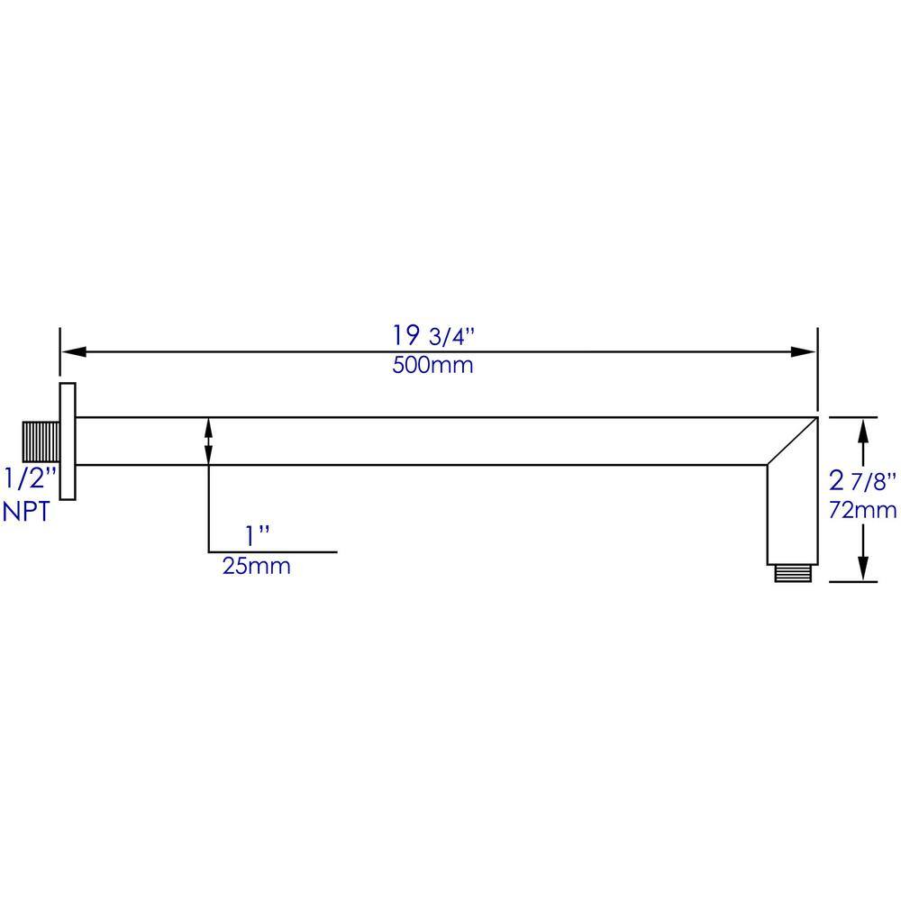 Black Matte 20" Square Wall Shower Arm