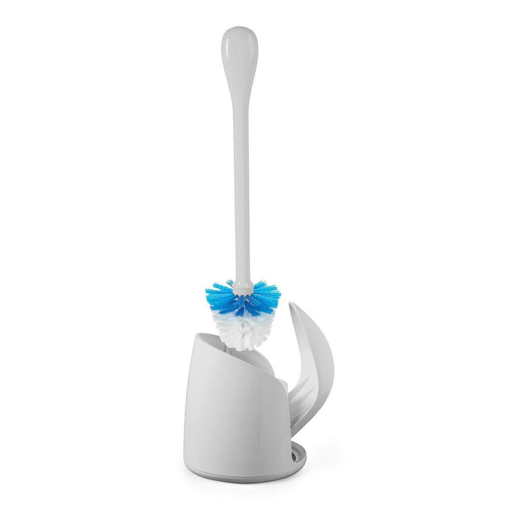 Gray Plastic Compact Toilet Brush with Holder