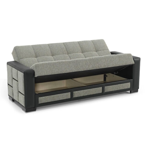 Loft Collection Convertible 87 in. Gray Chenille 3-Seater Twin Sleeper Sofa Bed with Storage