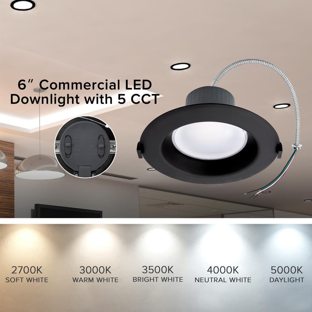 Black 6-Inch Recessed LED Downlight with Selectable Color Temperature