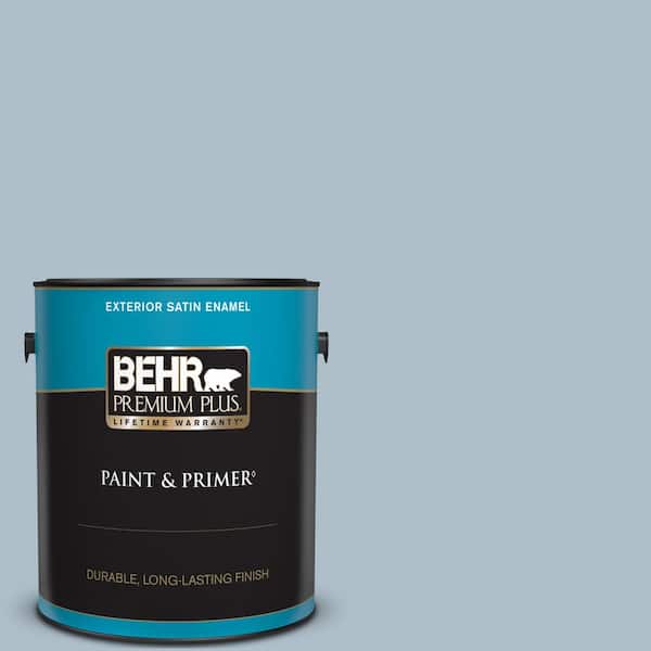 BEHR PREMIUM PLUS 1 gal. #570E-3 Liberty Gray Satin Enamel Exterior Paint & Primer