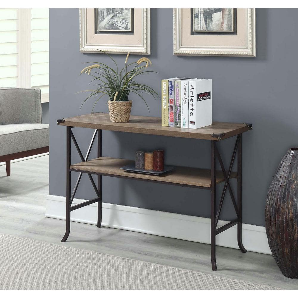 Driftwood and Brown Medium Wood Console Table with Storage