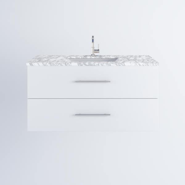 VOLPA USA AMERICAN CRAFTED VANITIES Napa 48 W x 22 D x 21-3/4 H Single Sink Bathroom Vanity Wall Mounted in White with Carrera Marble Countertop