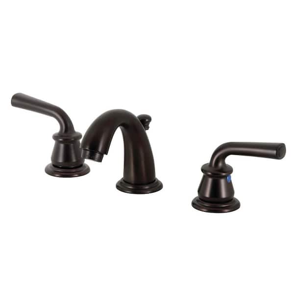 Kingston Brass Restoration 8 in. Widespread 2-Handle Bathroom Faucets with Plastic Pop-Up in Oil Rubbed Bronze