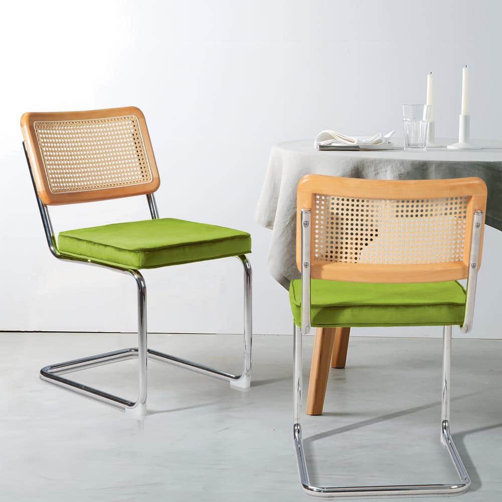 Mid-Century Rattan Outdoor Dining Chair with Cane Backrest and Metal Base, 