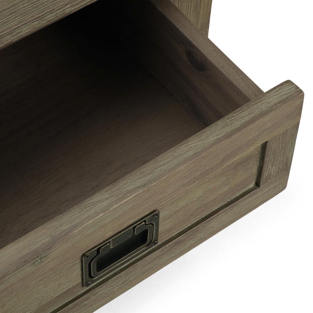 Monroe Solid Acacia Wood Square End Table in Distressed Grey with Storage
