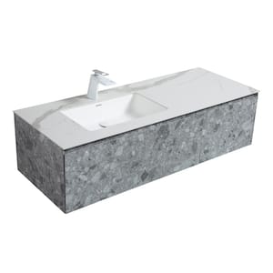 Terazzo Grey 53 in. W x 20.7 in. D x 13.8 in. H Single Sink Bath Vanity in Stone Grain Grey with White Resin Top