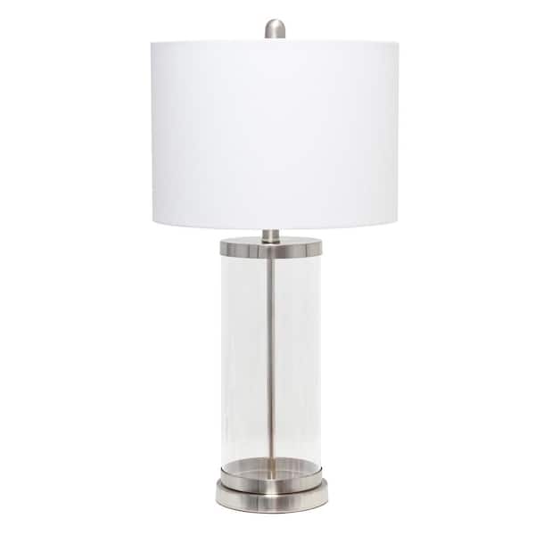 Elegant Designs 27.5 in. Brushed Nickel Enclosed Glass Table Lamp