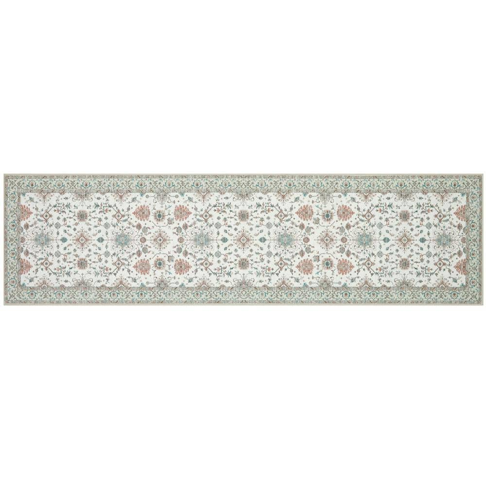 Aure Floral Chenille Beige 2 ft. x 6 ft. Polyester Runner Rug