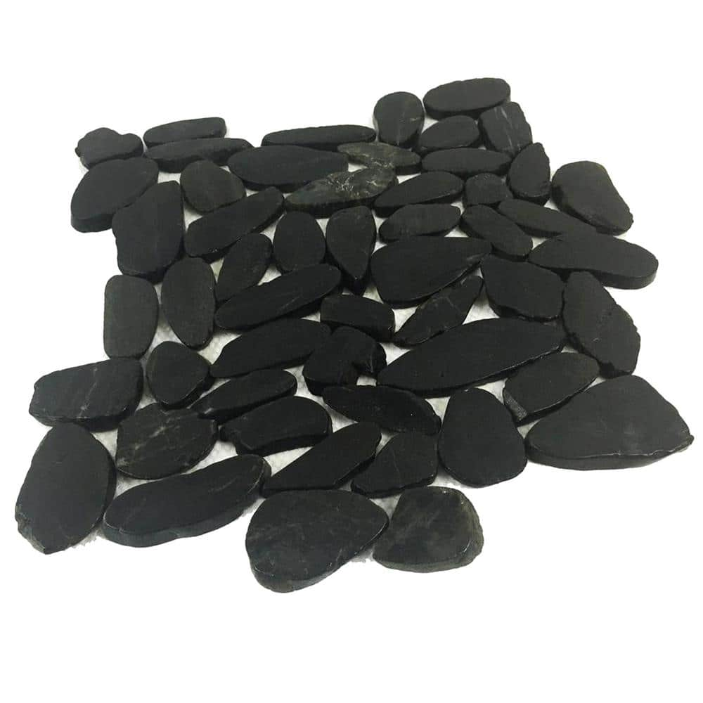 Rain Forest 12 in. x 12 in. Black Sliced High-Polish Pebble Stone