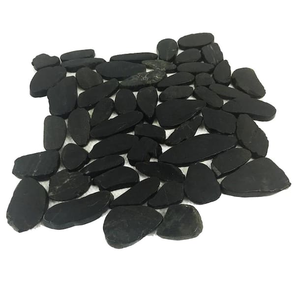 Rain Forest 12 in. x 12 in. Black Sliced High-Polish Pebble Stone Floor and Wall Tile (5.0 sq. ft. / case)