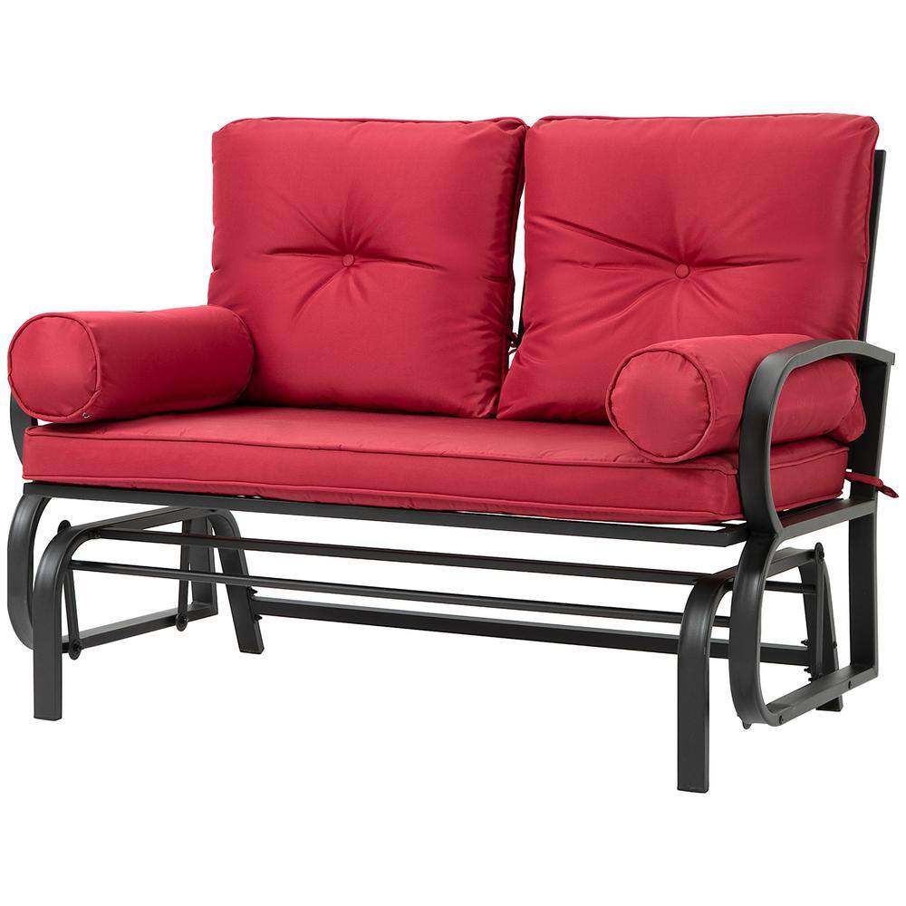 48 in. W 2-Person Metal Outdoor Glider Bench Double Rocking Chair with Red 
