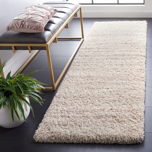 Hudson Shag 2 ft. x 14 ft. Ivory/Beige Solid Marle Runner Rug
