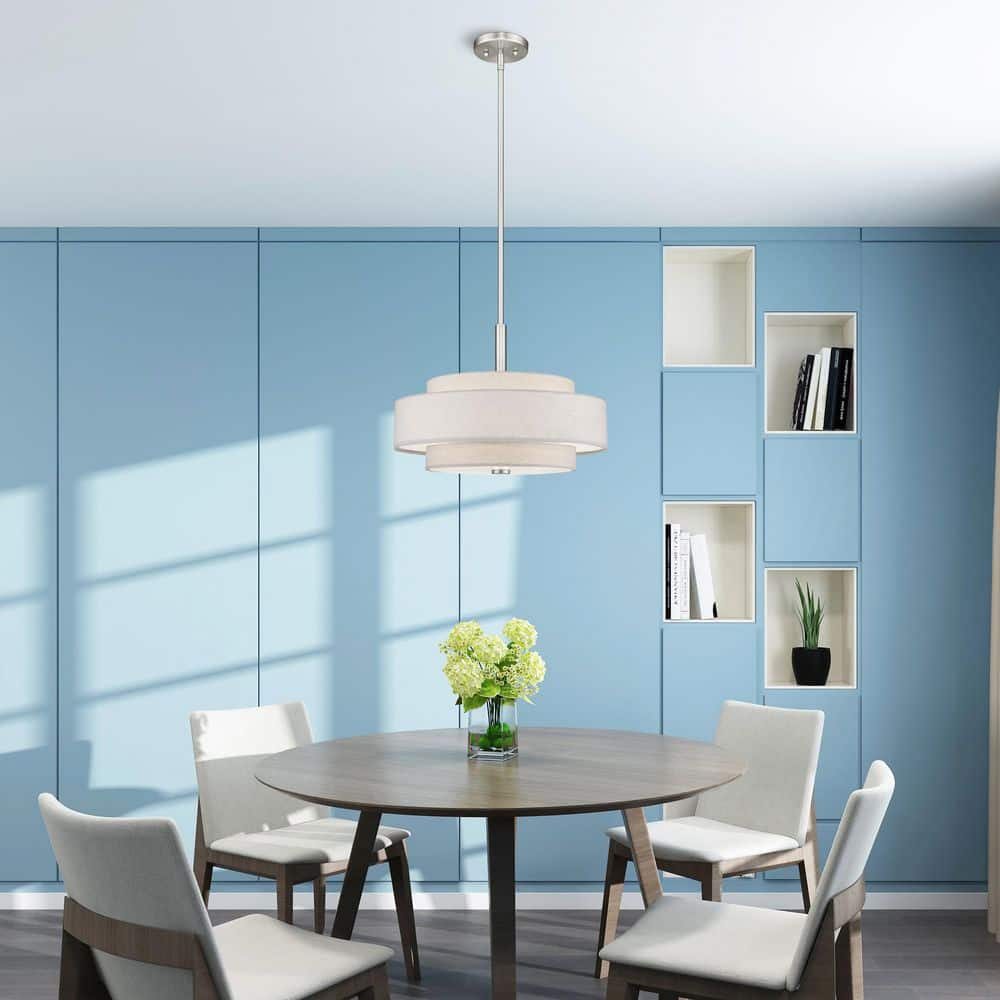 Brushed Nickel 4-Light Drum Pendant with Oatmeal Shade