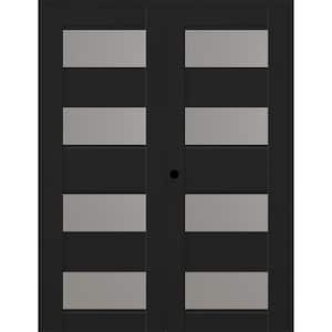 Della 72 in. x 96 in. Right Active 4-Lite Frosted Glass Black Matte Composite Double Prehung Interior Door