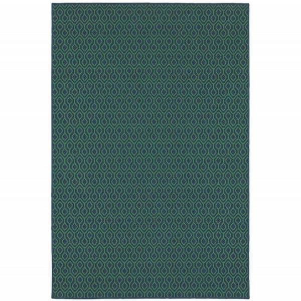 Blue, Green 2 ft. x 3 ft. Loomed Geometric Polypropylene Rectangle Indoor/Outdoor Area Rug
