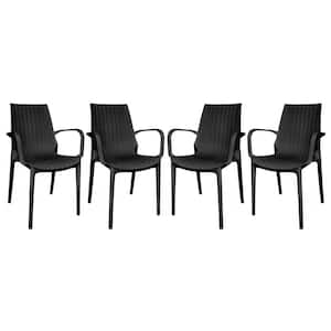 Kent Plastic Outdoor Dining Arm Chair in Black Set of 4