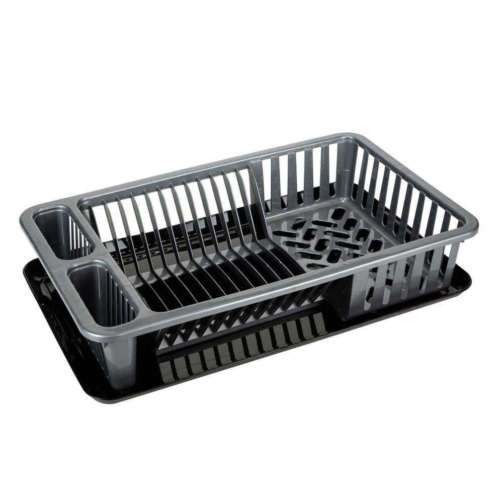 Costway Silver and Black 2-Tier Drying Dish Rack Rustproof Dish Rack and  Drainboard Set Kitchen Counter KC55265SL - The Home Depot