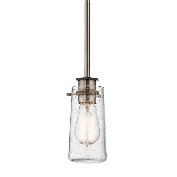 Braelyn 1-Light Classic Pewter Vintage Industrial Shaded Kitchen Mini Pendant Hanging Light with Clear Seeded Glass