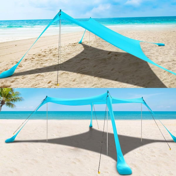Phewnyzo 10 ft. x 10 ft. Blue Beach Tent Sun Shelter - UPF50+ Pop