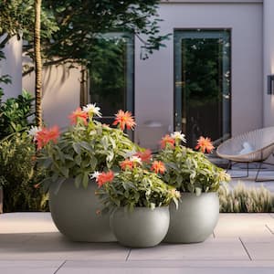 11.5in. x 15in. x 19in. Dia Light Gray Extra Large Tall Round Concrete Plant Pot/Planter for Indoor and Outdoor Set of 3