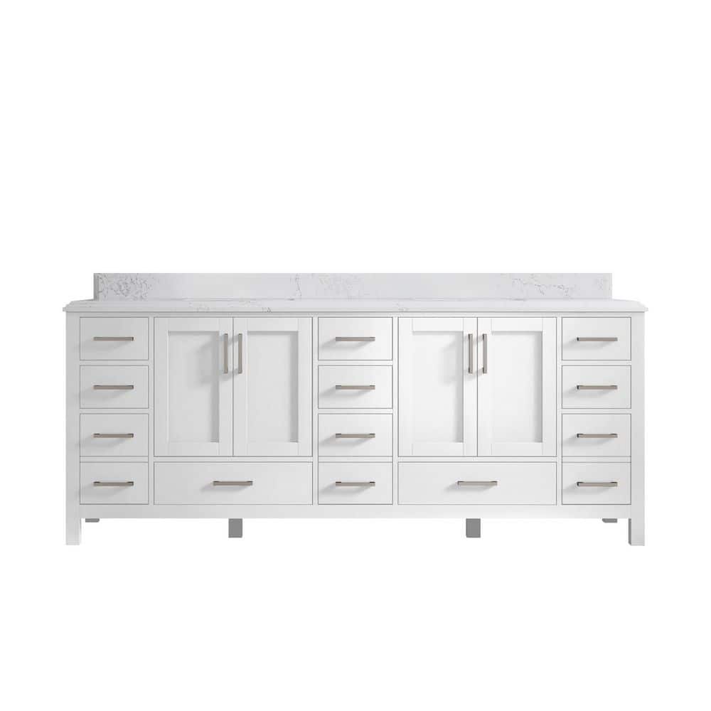 Malibu 84 in. W x 22 in. D x 36 in . H Double Sink Bath Vanity in White with Cove Edge Empira Quartz Top price history on PriceWatchPro