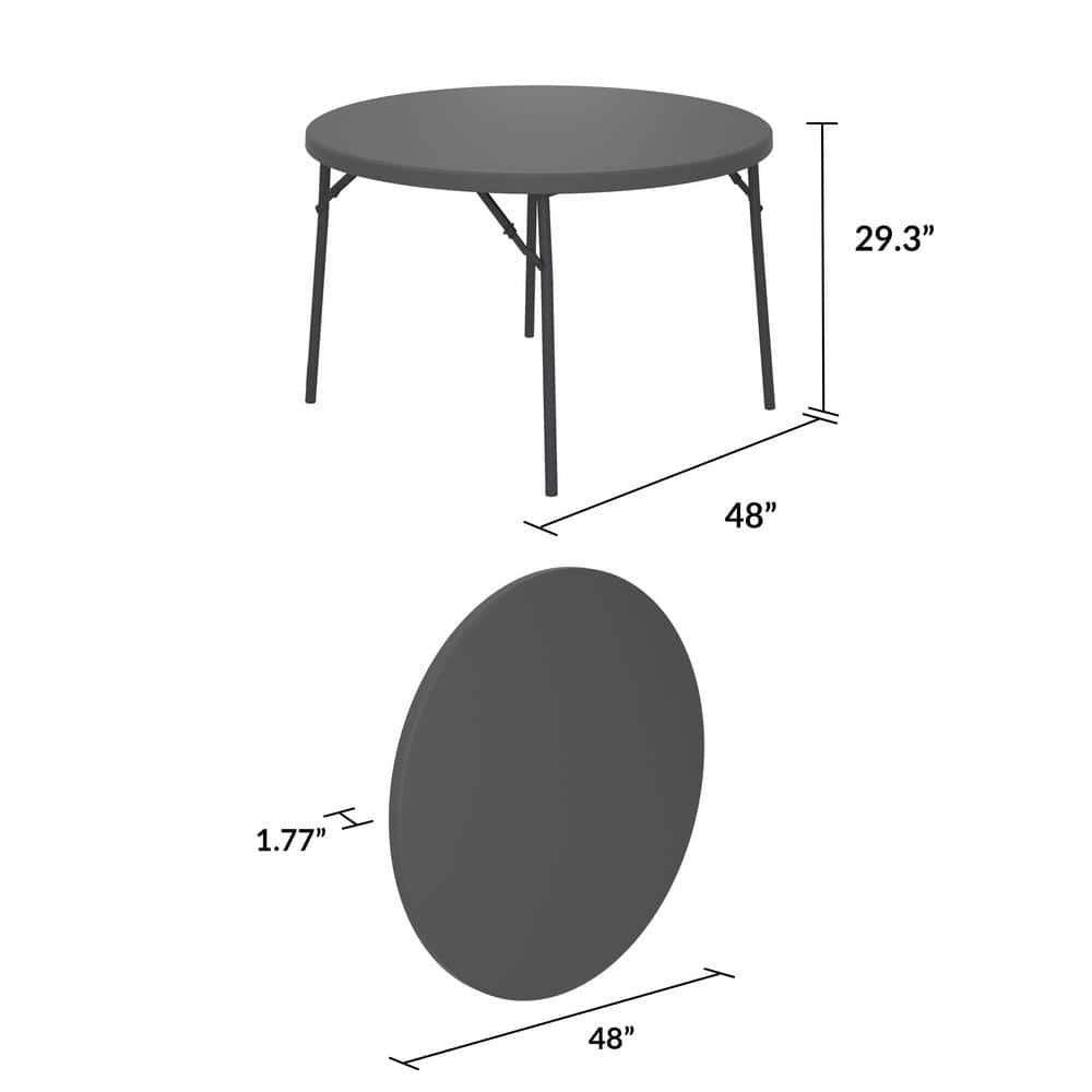 48'' Black HDPE Round Folding Table with Metal Legs