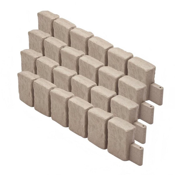Fake Stone 47.2in.x9in. Polyethylene No-Dig Lawn Border, Fade-Resistant for Garden, Yard Flower Beds Beige