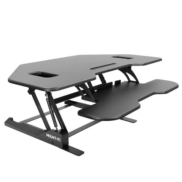 43.3 in. Rectangular Black Plastic Corner Sit Stand Desk Converter with Adjustable Height