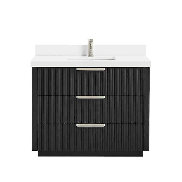 Santarem 42 in.W x 22 in.D x 34 in.H Single Sink Bath Vanity in Oak Weathered Black with Pure White Quartz Stone Top