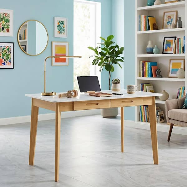 39.4 in. W-29.5 in. H White MDF Writing Desk with 2-Drawers