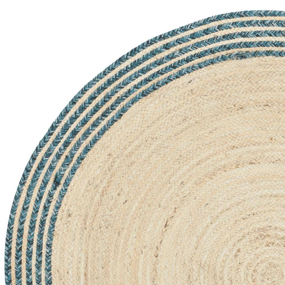 Coastal Charm Ivory/Blue Synthetic 4' Round Area Rug