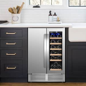 24 in. Dual Zone 18 Wine Bottles and 57 Cans Beverage & Wine Cooler in Silver Built in and Freestanding Blue LEDs