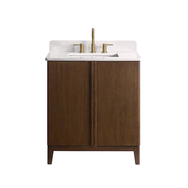 Sellan 31 in. Single Sink Dark Walnut Bath Vanity with Calacatta White Quartz Top (Assembled)