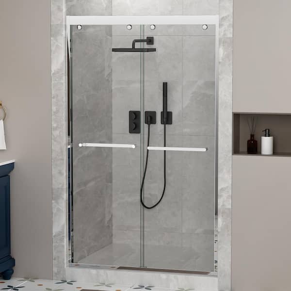 WOODSAM 48 in. W x 75 in. H Sliding Framed Shower Door in Chrome with 5/16 in. (8 mm) Clear Glass