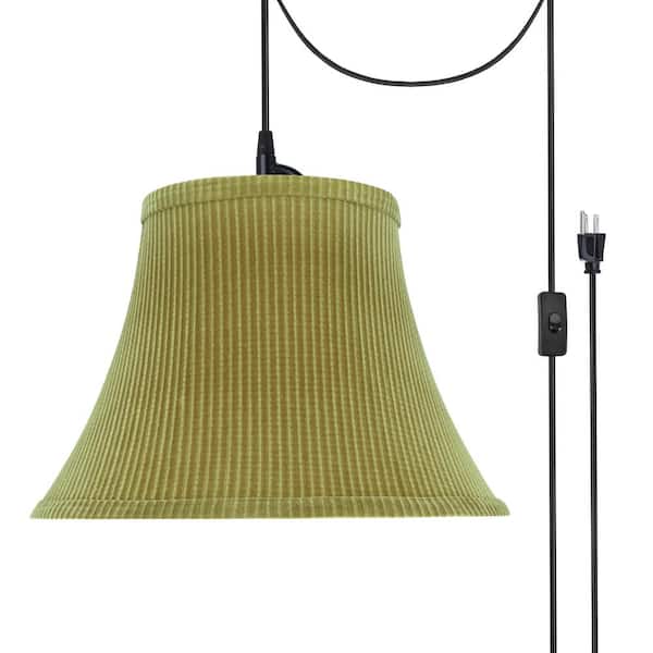 Aspen Creative Corporation 1-Light Black Plug-In Swag Pendant with Brown-Green Bell Fabric Shade