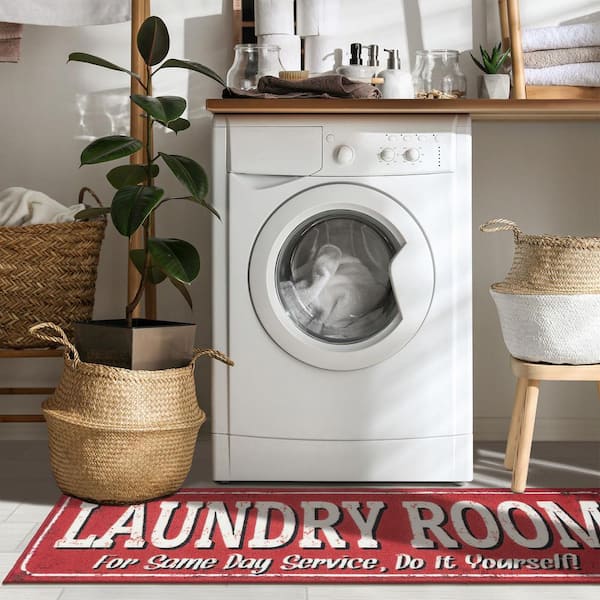 Laundry Collection Non-Slip Rubberback 2x5 Laundry Room Runner Rug, 20 in. x 59 in., Red