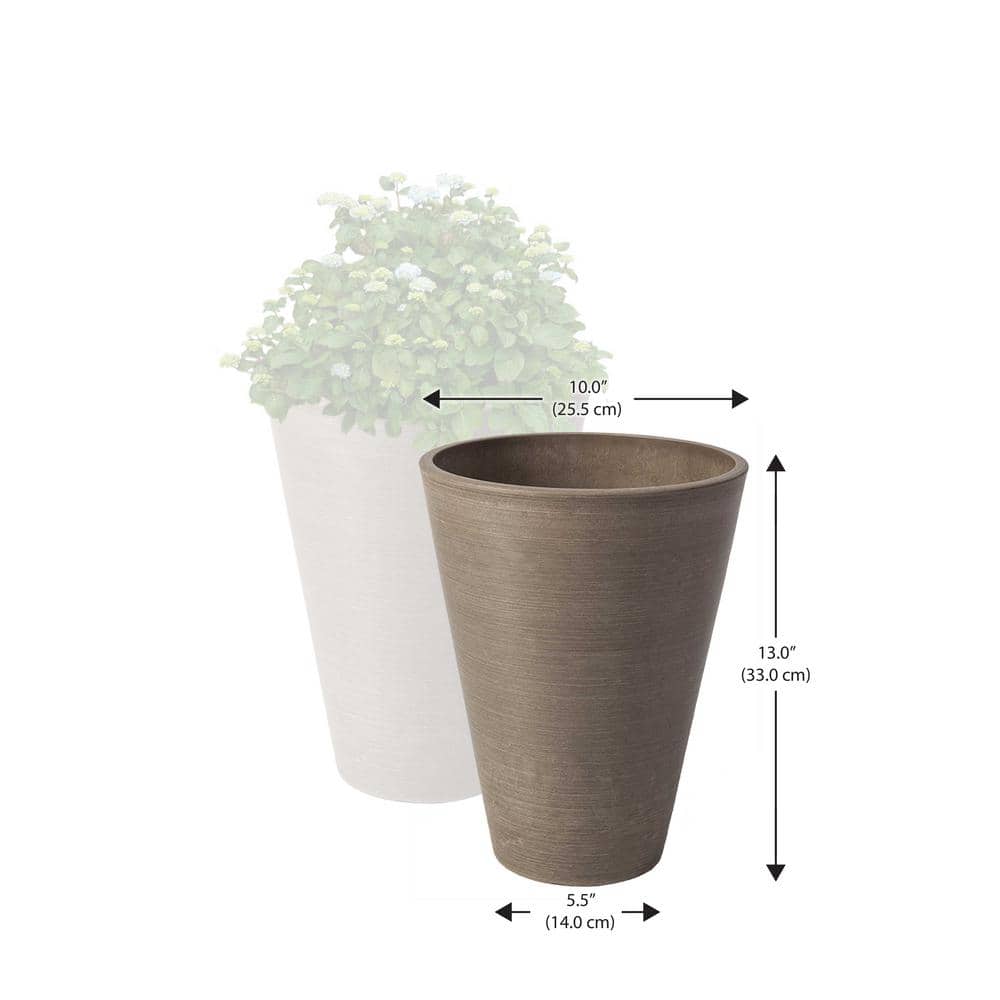 Taupe Composite Resin Round Taper Planters, 10-Inch Diameter, 2-Pack