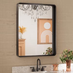 24 in. W x 30 in. H Rectangular Aluminum Framed Wall Mount Bathroom Vanity Mirror in Black