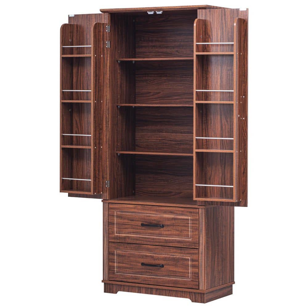 Brown Freestanding MDF Wood 71 in. H x 15.8 in. W Kitchen Island Farmhouse 