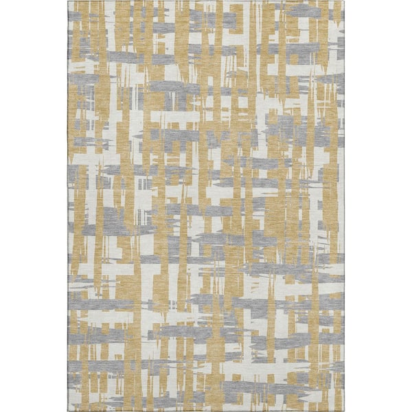 Mayfield Premium Machine Washable Abstract AMF1849 Gold 10 ft. x 14 ft. Area Rug
