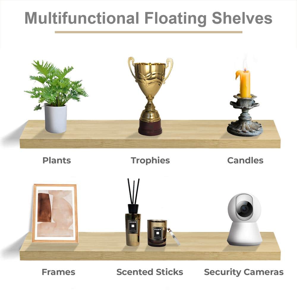 Maple Wood Extra Long Floating Wall Shelves, 35" x 9"