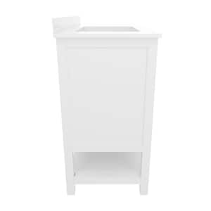 Vega 42 in Bathroom Vanity w/Sink, Storage Cabinet, Open Shelf, Carrara White Stone Marble Finish Countertop, White/Gold